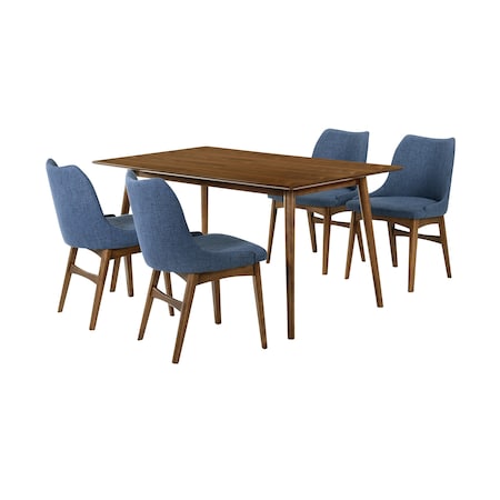 Armen Living Westmont and Azalea Blue and Walnut Wood 5 Piece Dining Set SETWEDI5AZWABLU